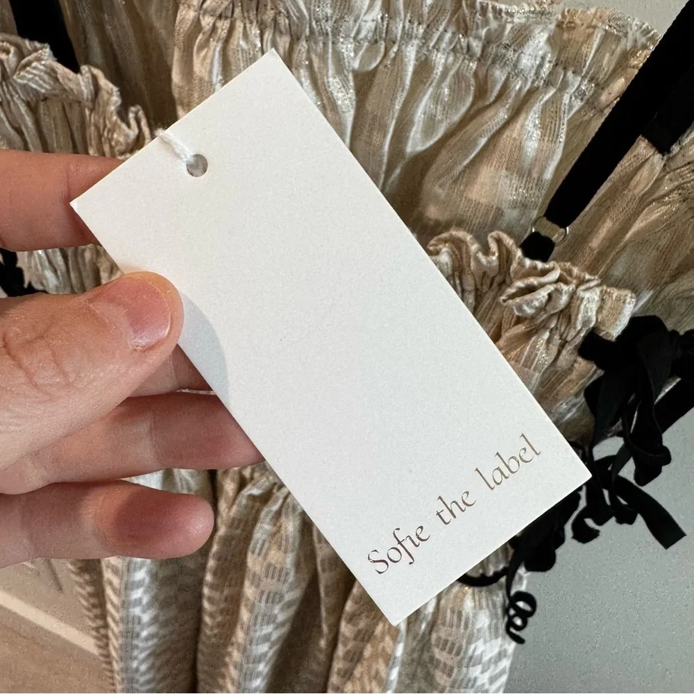 NWT Sofie the Label Claire Dress‎ Gold Jacquard Velvet Straps Size Small - Picture 13 of 15